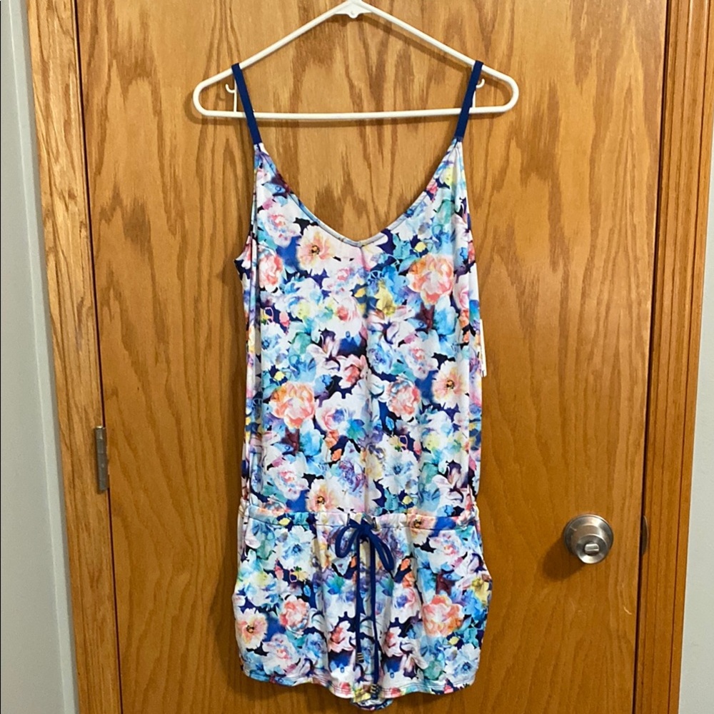 Bar III Blue and Pink Floral Jumpsuit with Spaghetti Straps